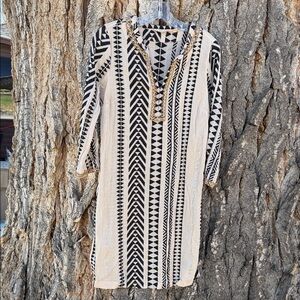 Soft Surroundings Black and Cream Tribal Print Dress